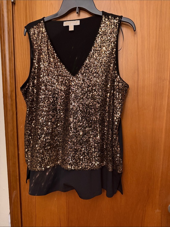 Michael Kors Tops - Michael Kors Black and Gold Sequin V-Neck Camisole